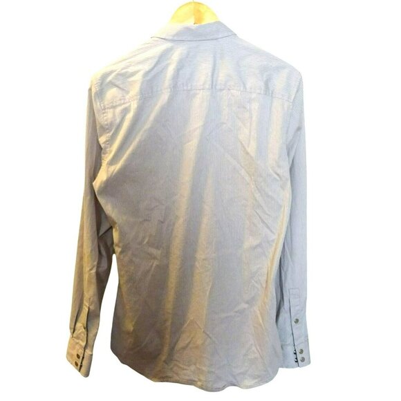 Armani Exchange Gray Striped Snap-Front Stretch Slim-Fit Shirt Men’s Button Down - Picture 2 of 6